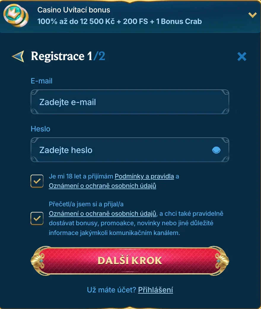 Registrace v kasinu AquaSpins